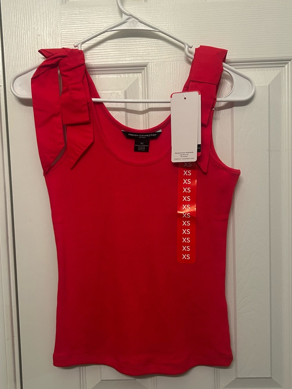 French Connection Bright Red Ribbed Tie-Shoulder Tank